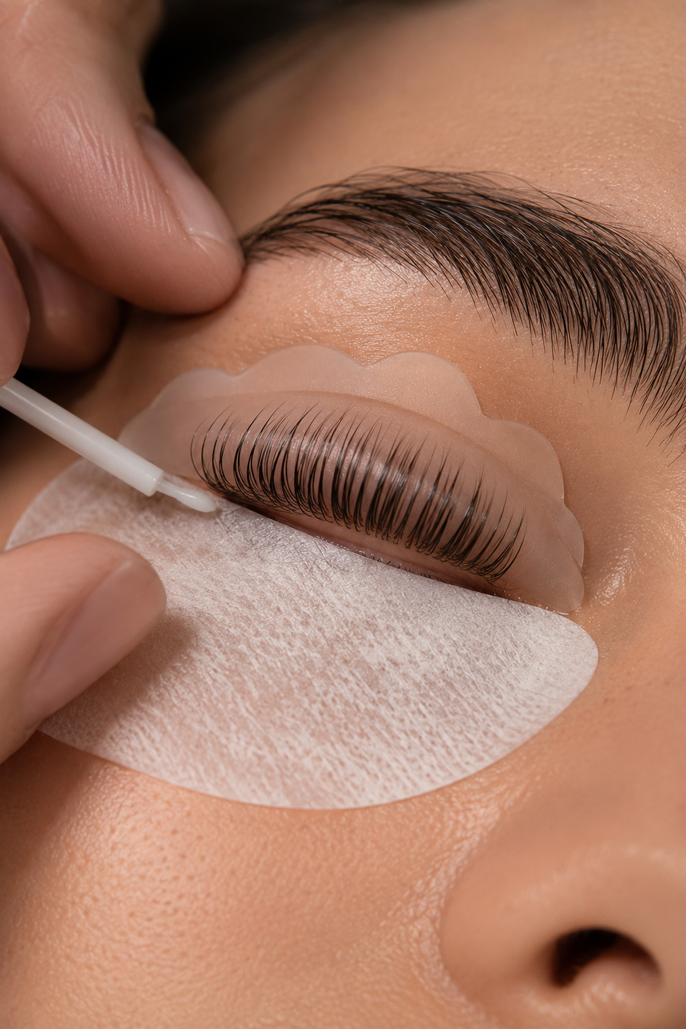 Esthetician performing a professional lash lift treatment on a client at The Pip Rx in Overland Park to enhance the natural lashes.